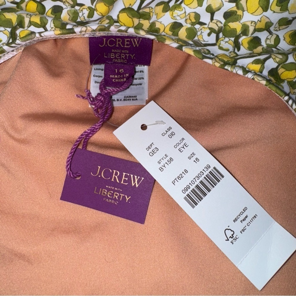 J Crew Plunge one-piece swimsuit in Liberty Eliza's Yellow fabric NWT Size 16 - Picture 5 of 12